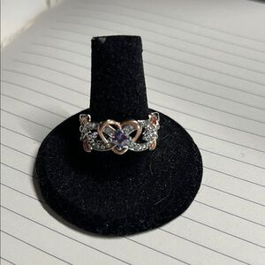 Elegant Silver and Rose Gold Heart Ring with Purple Accent